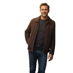 Phase Two Brown Suede Full Zip Collared Pocket Jacket Size M